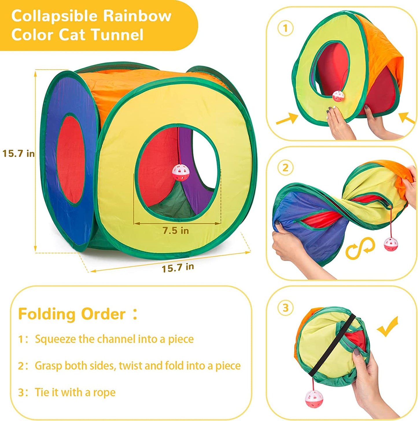 Cat Toys Pack 33Pcs, Interactive Kitten Toys for Indoor Cats Kitty with Collapsible Play Tunnel Tube Tent Feather Wand Teaser Bell Fuzzy Ball Springs Mouse Toy