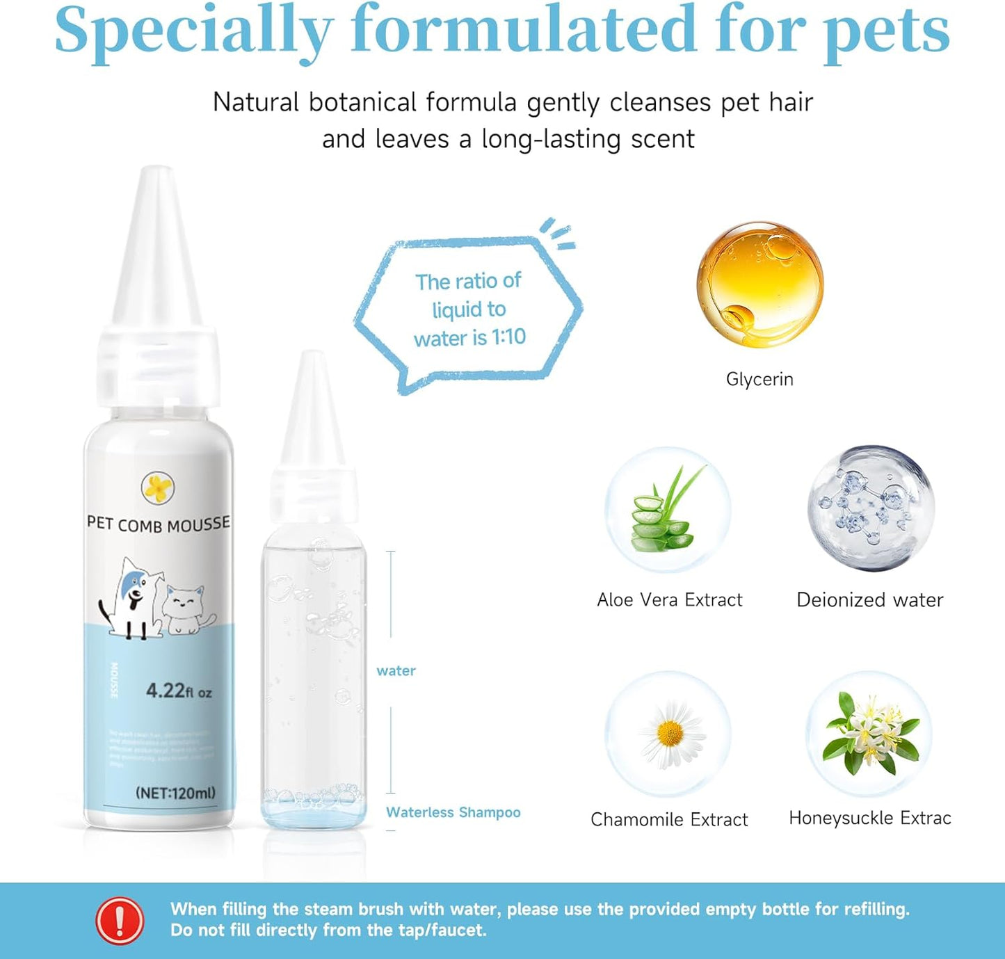 Ultimate Pet Steam Brush for Dogs & Cats - 3-in-1 Grooming Tool with Spray & Waterless Shampoo for Effortless Shedding & De-Shedding!