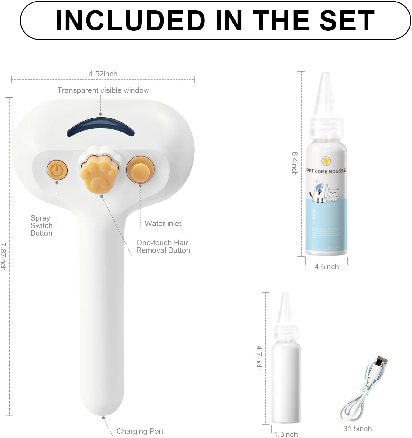 Ultimate Pet Steam Brush for Dogs & Cats - 3-in-1 Grooming Tool with Spray & Waterless Shampoo for Effortless Shedding & De-Shedding!