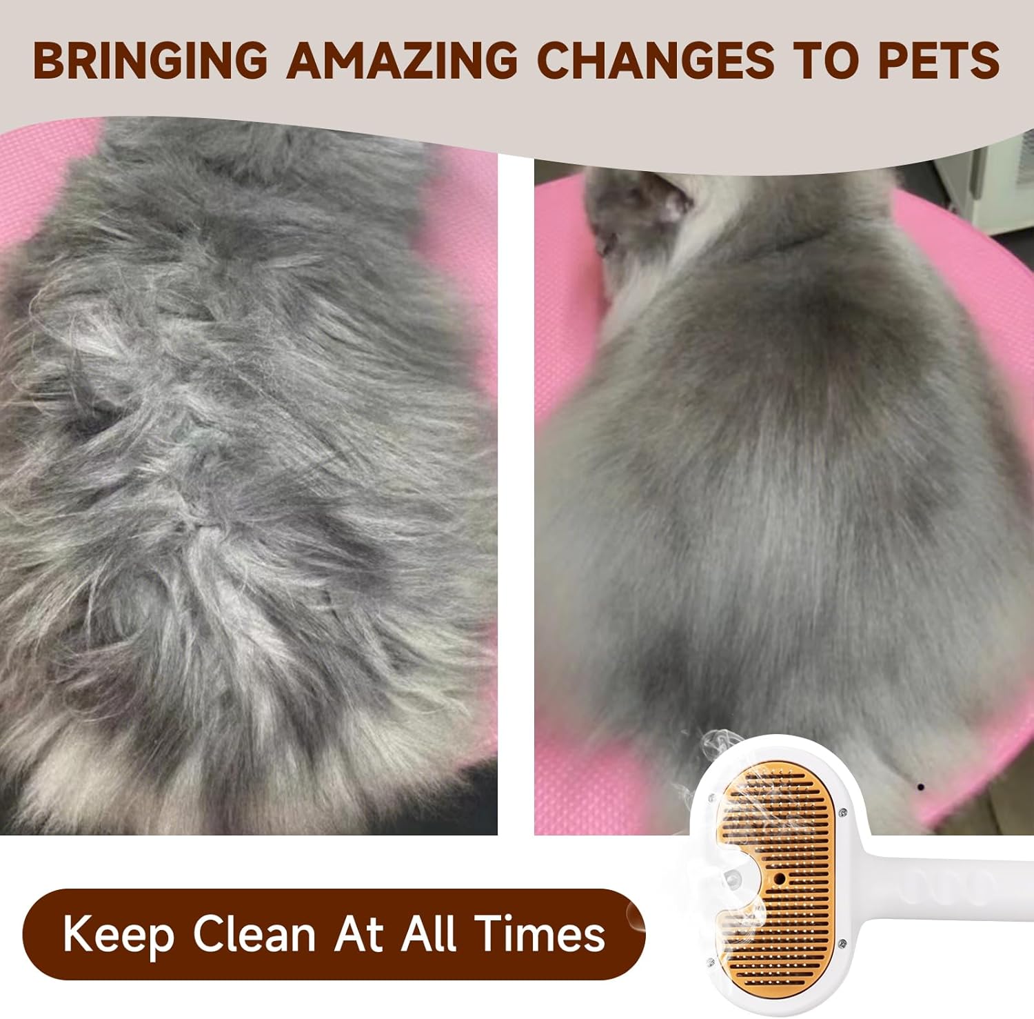 Ultimate Pet Steam Brush for Dogs & Cats - 3-in-1 Grooming Tool with Spray & Waterless Shampoo for Effortless Shedding & De-Shedding!