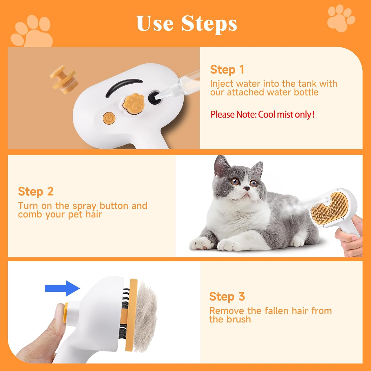 Ultimate Pet Steam Brush for Dogs & Cats - 3-in-1 Grooming Tool with Spray & Waterless Shampoo for Effortless Shedding & De-Shedding!